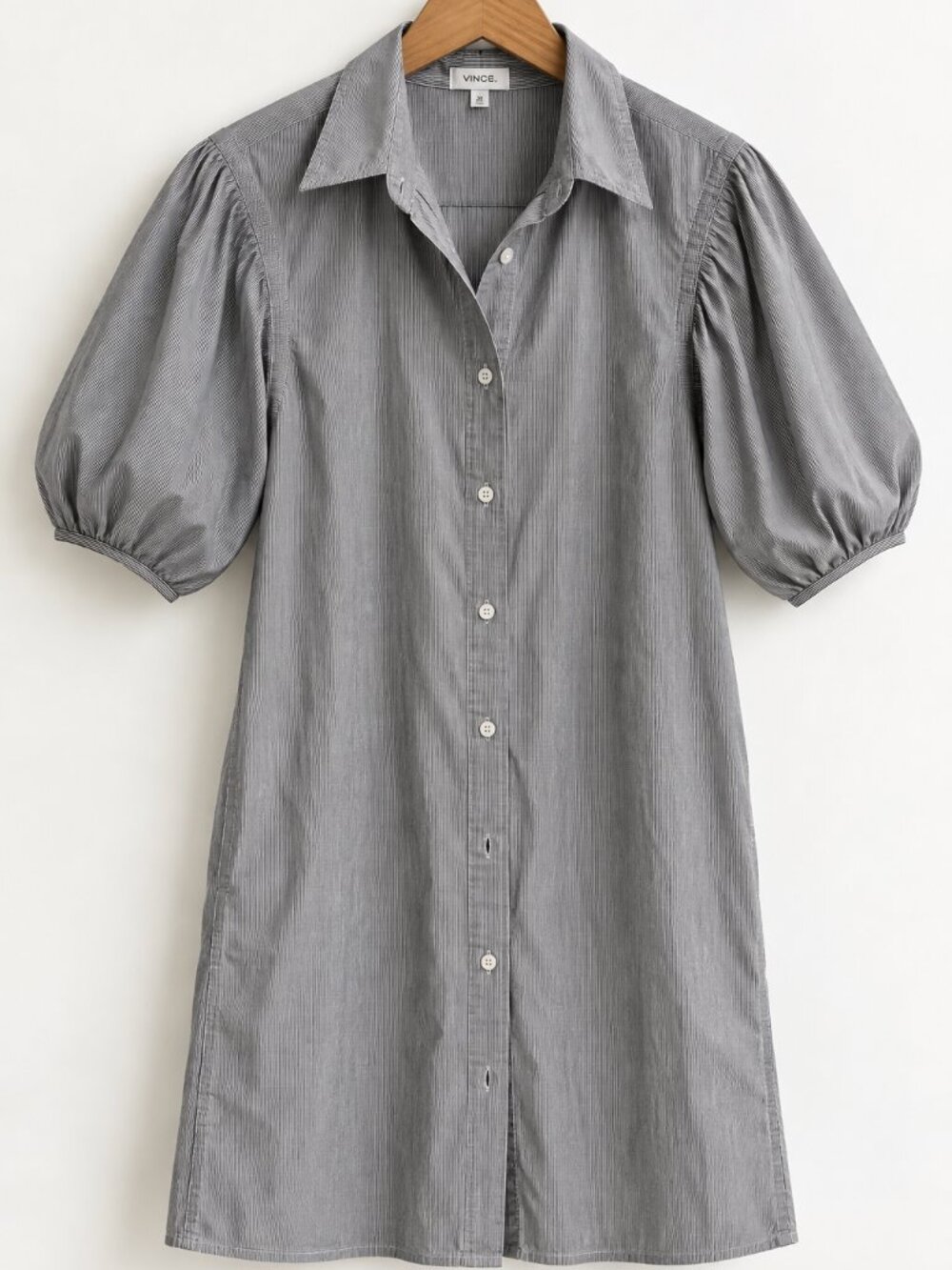 Vince Cotton Pinstripe Button Front Shirt Dress Gray Size Extra Small